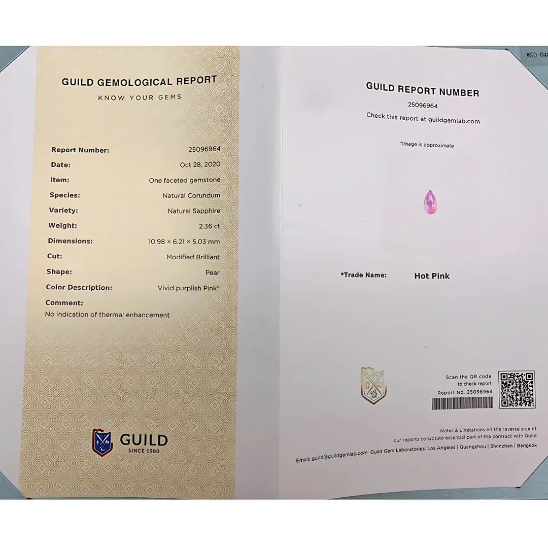 2.36 carats Unheated Pink Natural Sapphire Pear Cut  | GUILD Certified