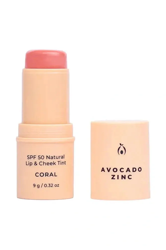 Avocado zinc spf50 natural lip and cheek tint - coral