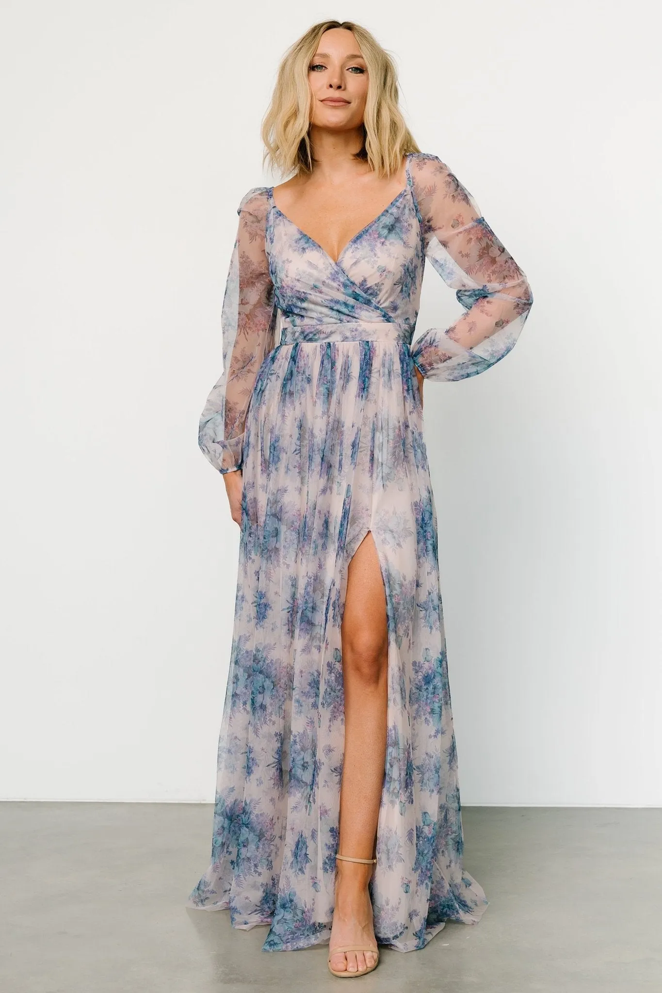 Desiree Tulle Maxi Dress | Natural   Slate Floral