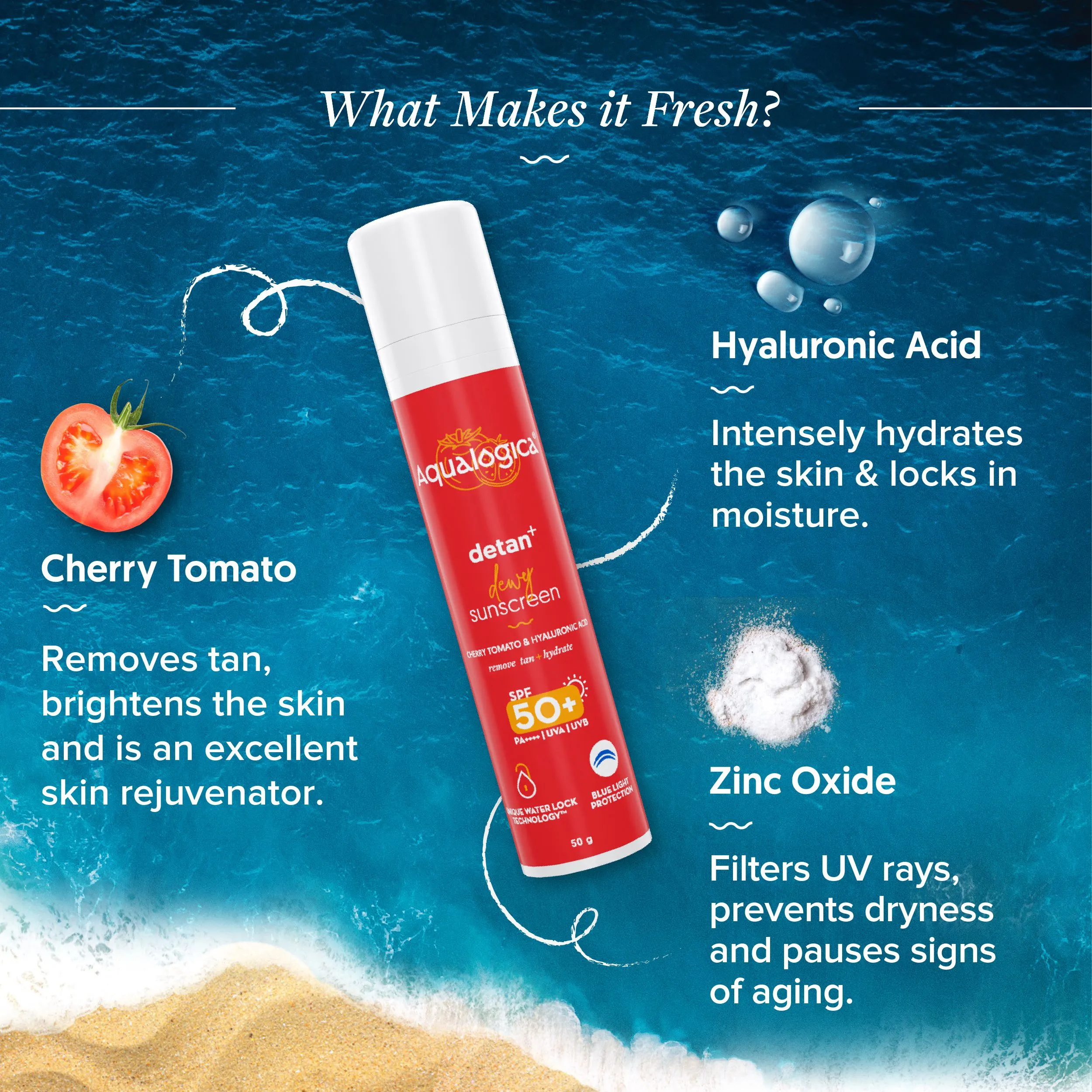 FREEBIE | Detan  Dewy Sunscreen with SPF 50  & PA     for UVA/B & Blue Light Protection & No White Cast - 50g