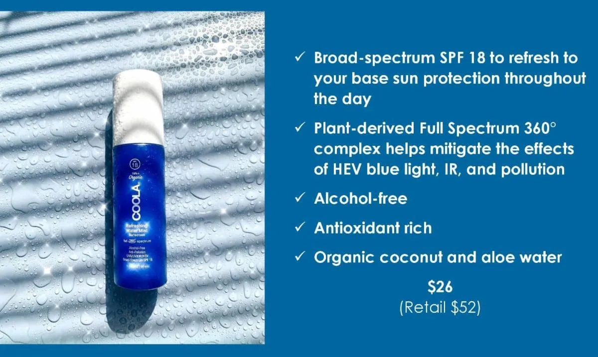 Full Spectrum 360° Refreshing Water Mist Organic Face Sunscreen SPF 18