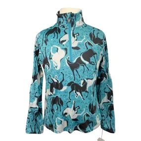 Kids Ice Fil Long Sleeve Print in Blue/ White Horses - Children's Small