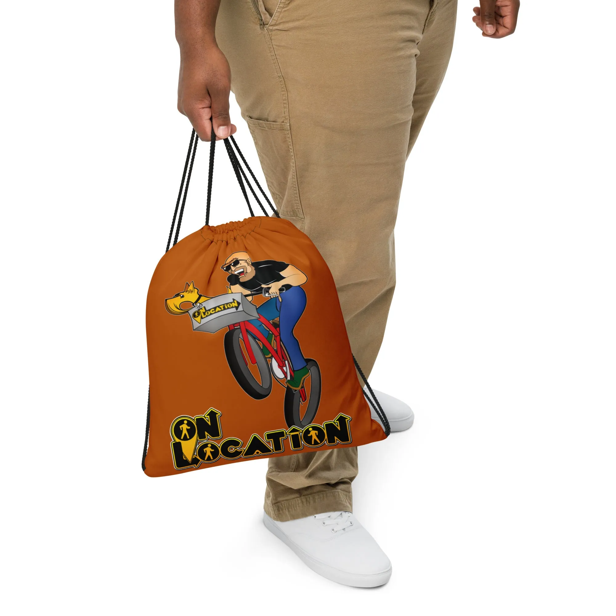 Mountain Biking Drawstring Bag (light brown)