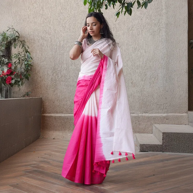 Mulmul Cotton Saree | Blush Gradient | Pink