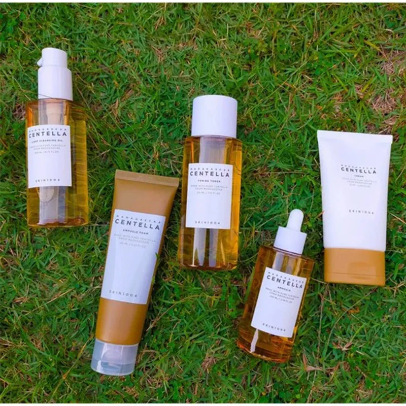 Pure Centella Essence Skin Care Set with Toner-Cleansing Oil -Ampoule & Sunscreen Serum