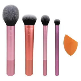 Real Techniques Everyday Essentials Make-up Brush Complete Face Set (Miracle Complexion Sponge, Expert Face, Blush, Setting and Deluxe Crease Brushes)