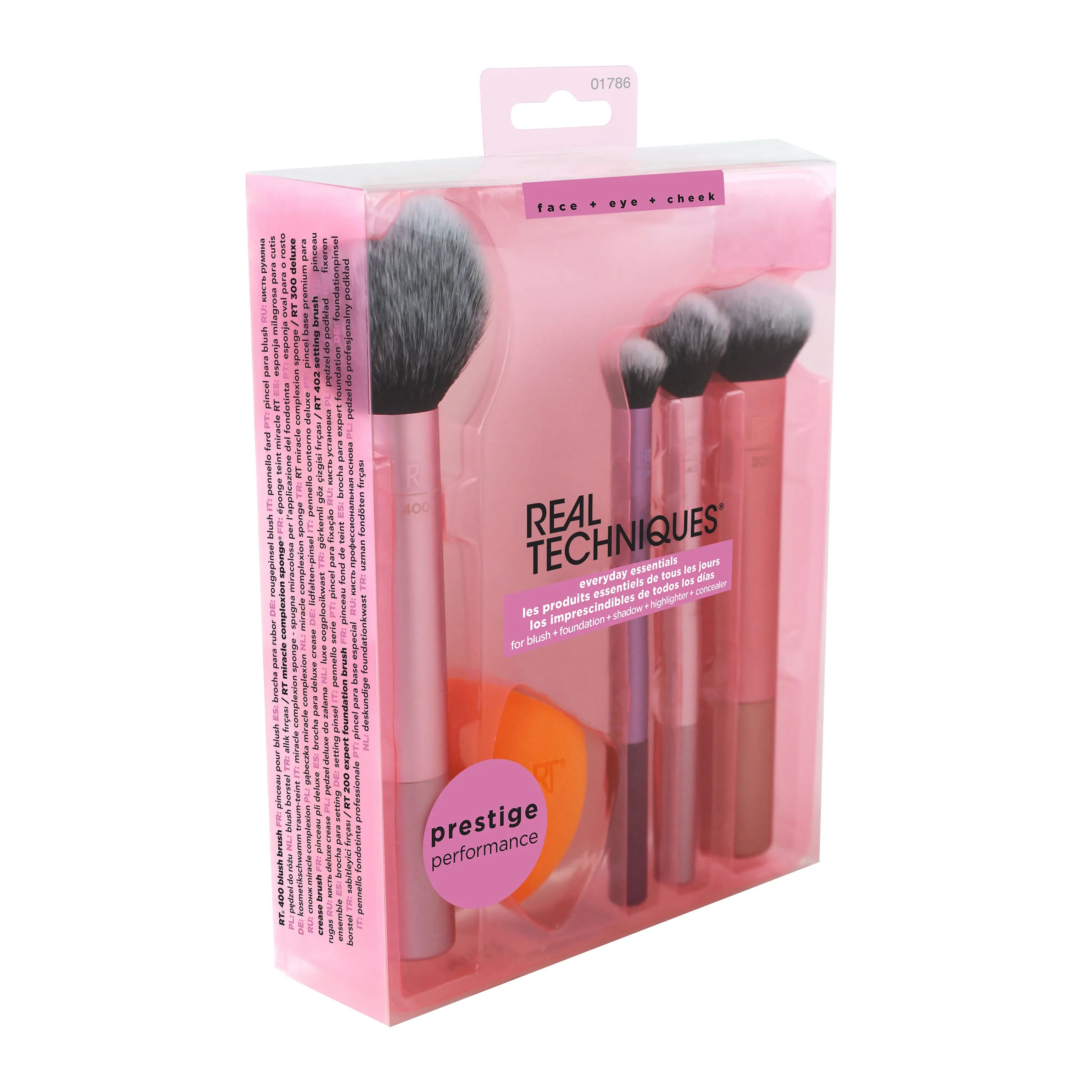 Real Techniques Everyday Essentials Make-up Brush Complete Face Set (Miracle Complexion Sponge, Expert Face, Blush, Setting and Deluxe Crease Brushes)