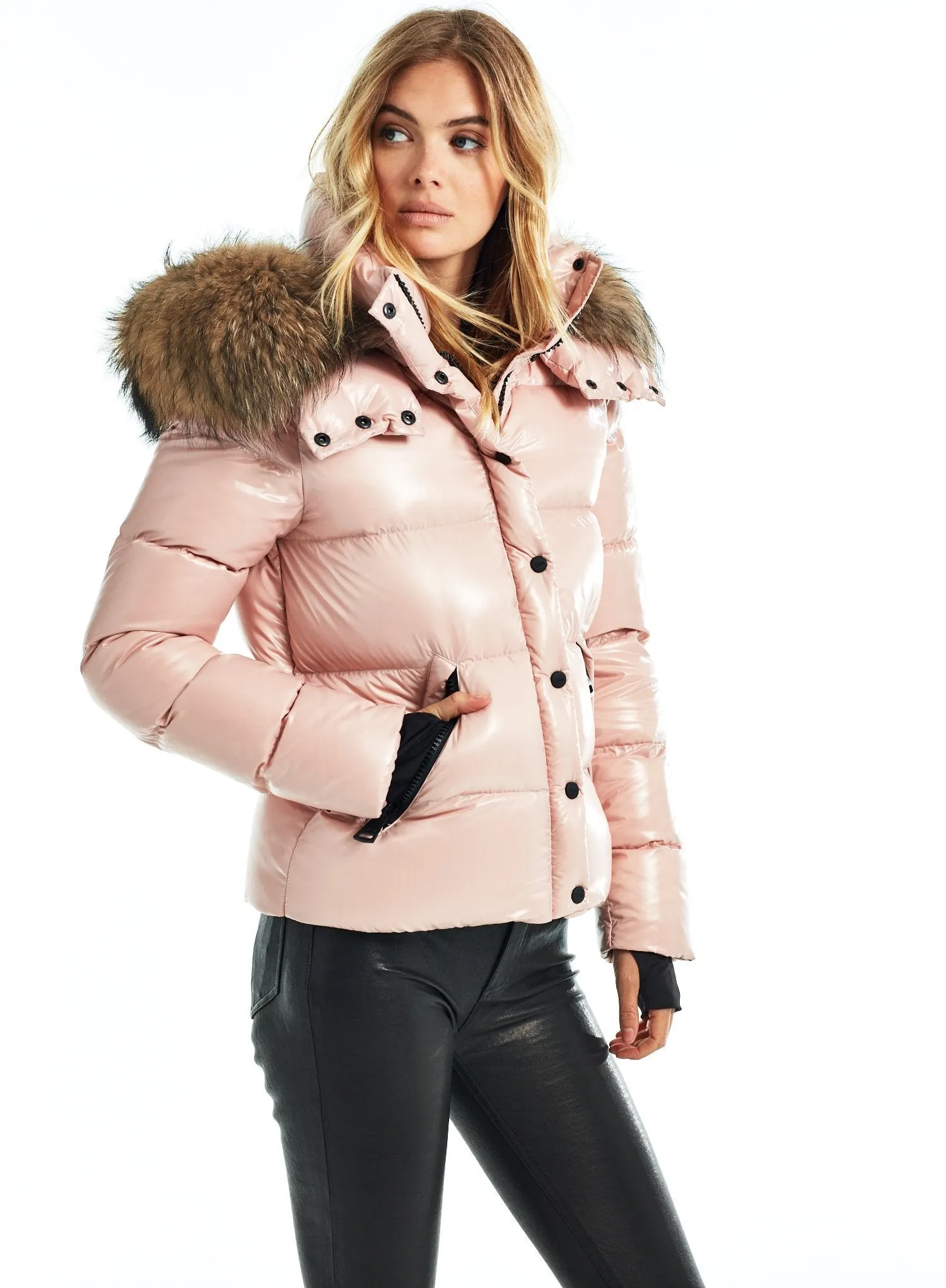 SAM Fur Annabelle Down Jacket w Removable Hood Blush