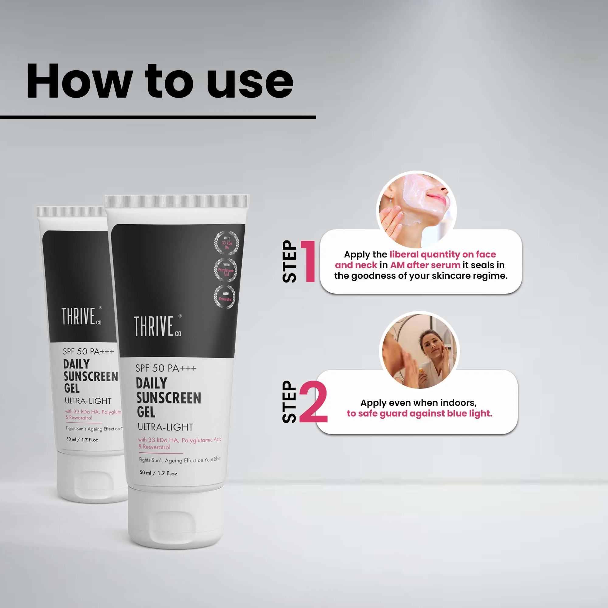 ThriveCo Ultra-Light, Mineral-Based SPF 50 PA    Daily Sunscreen Gel, 50 ml